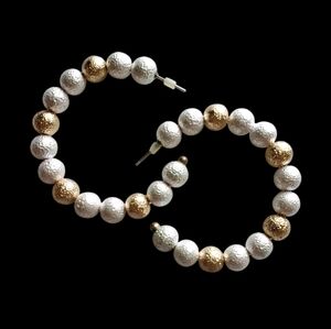 Elegant Gold and Silver Beaded Hoop Earrings